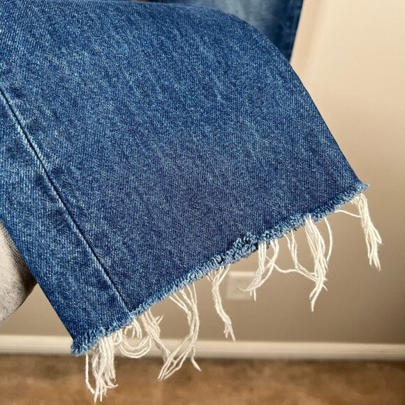 Rivet & Thread Perfect Vintage Crop Jeans Size 28 Frayed Hem Button Fly Blue - Picture 7 of 11